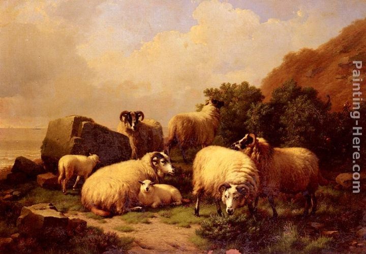 Eugene Verboeckhoven Sheep Grazing By The Coast
